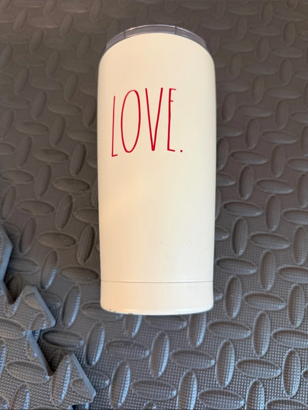 Rae Dunn White Travel Tumbler with Red LOVE Lettering and Clear Lid